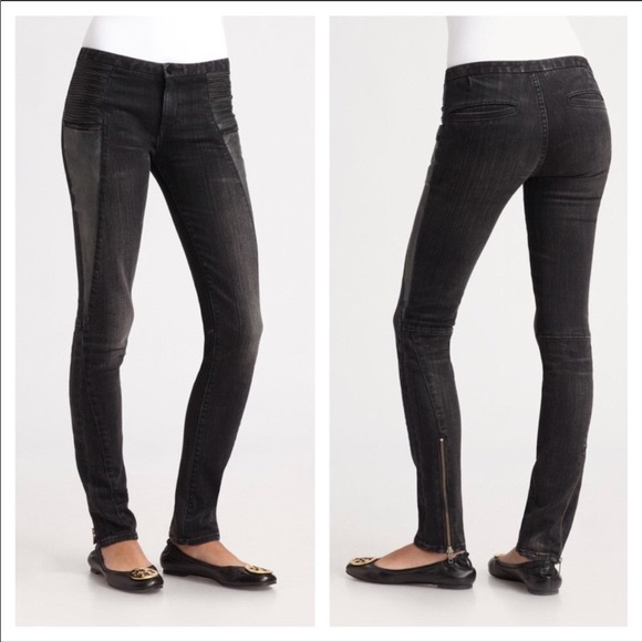 Tory Burch Black Biker Denim Legging - Picture 1 of 5